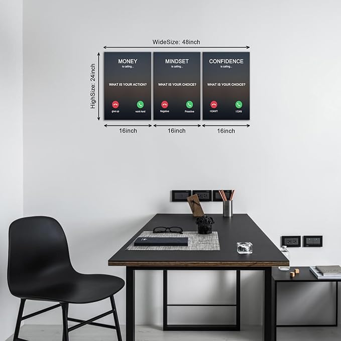 KAWAHONE 3PCS Motivational Canvas Wall Art, Positive Affirmation Poster -Money is calling Mindset Confidence -Inspirational Quotes Posters for Home Office Workplace Ready to Hang