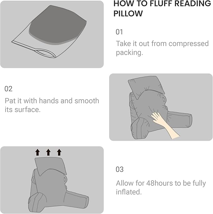 Portable Reading Pillows with Headrest for Bed Sitting Up(Grey Oeko-Tex), Velvet Back Pillow with Arms & Pockets for Adults, Support Memory Foam Bed Pillow for Dorm/Reading/Watching/Gaming