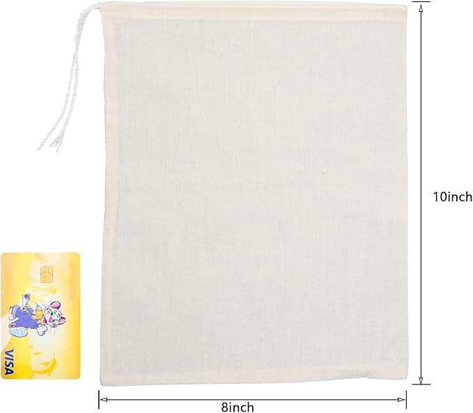 20Pcs Reusable Tea Filter Bags,Soup Bags,Bone Broth Brew Bags,Spice Bags,Muslin Strainer Bags,Natural Unbleached Cotton Cheesecloth Bags for Cold Brew Coffee(8x10inch)