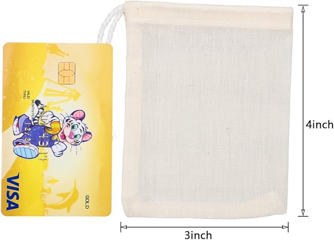 10Pcs Reusable Tea Filter Bag, Soup, Bone Broth Brew, Spice, Muslin Strainer, Natural Unbleached Cotton Cheesecloth Bags for Cold Brew Coffee (3x4inch)