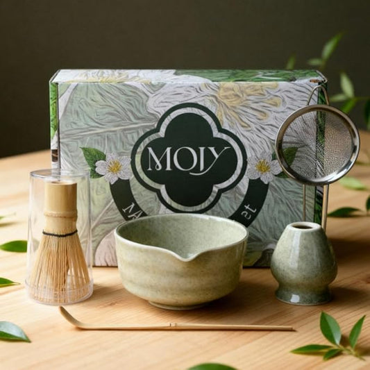 Matcha Whisk Set, Matcha Set, Handcrafted Bamboo Chasen & Ceramic Bowl Matcha Kit, 5 Pcs Matcha Set Whisk and Bowl with Stainless Steel Sifter, Tea Ceremony, Jade