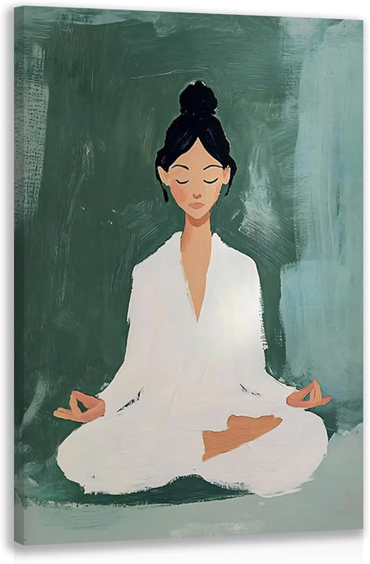 GELDSTEI Framed Zen Wall Art, Tranquil Meditation Wall Decor, Yoga Girl Canvas Painting, Spiritual Aesthetic Picture, Calming Mindfulness Poster Print for Living Room Spa Yoga Studio 12"x16"