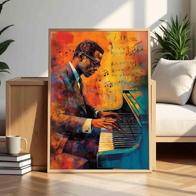 Graffiti Black Man Wall Art African American Picture Black Music Wall Art Graffiti Poster Playing Art Music Themed Paintings Musical Instruments Prints Living Room Decor 16x24inch No Frame