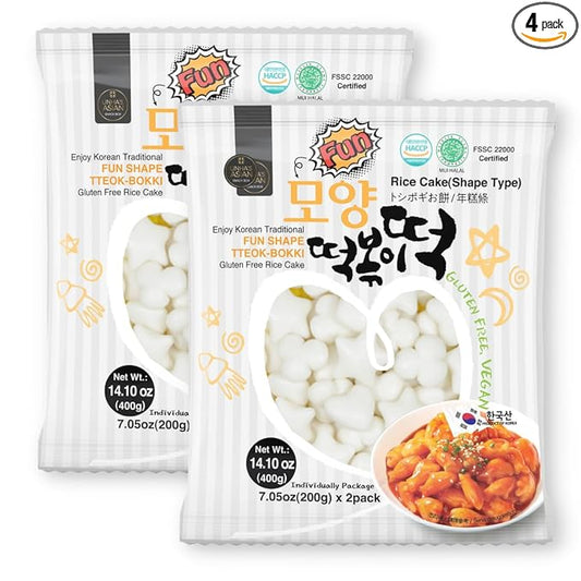 Korean Rice Cake, Tteokbokki, Fun-Shaped & Chewy, 1 Pack (2 Individual Package) Vegan, Non-GMO, Gluten-Free, Easy to Cook, 14.10oz per Pack (2 Pack) (28.2 OZ)