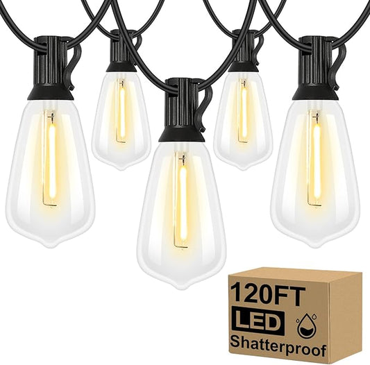 Brightever 120FT Outdoor String Lights Waterproof, 2700K Bright LED Patio Lights with 62 ST38 Shatterproof Vintage Bulbs, Retro Connectable Edison String Lights for Outside, Garden, Balcony, Porch