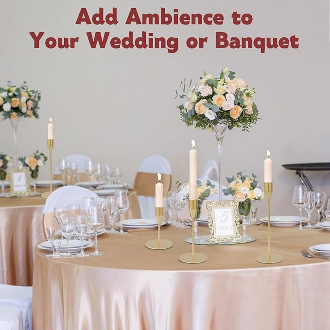 Matte Gold Candle Holders Bulk Painted Gold Metal Candlesticks Fit 0.8 Inch Taper Candles Decorative Metal Candelabra for Wedding Home Holiday Anniversary Party Dinning Table Decors (Set of 6)