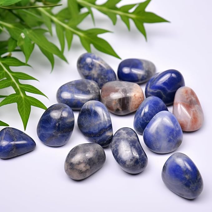 Polished Sodalite Crystal Stones - 2 Pcs of 1.2" Worry Stone for Anxiety, Pocket Palm Stone Super Large Handpicked Natural Tumbled Gemstones for Meditation, Reiki, Chakra Healing, Home Decor