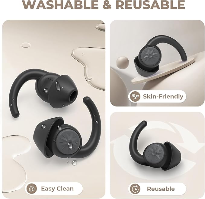 Ear Plugs for Sleeping: Reusable Earplugs for Sleep, Snoring Blocking, Concert, Travel, Airplane, 2 Pairs Washable Soft Silicone Noise Cancelling Ear Plugs (Black)