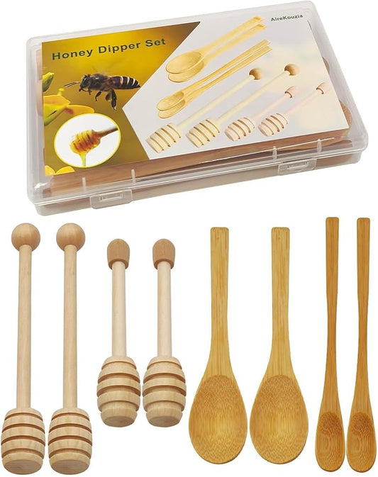 Wooden Honey Dipper Sticks and Spoon - 8Pcs Wooden Spoon for Honey Sticks Spreading & Scooping Used in Kitchens and for Picnics Party