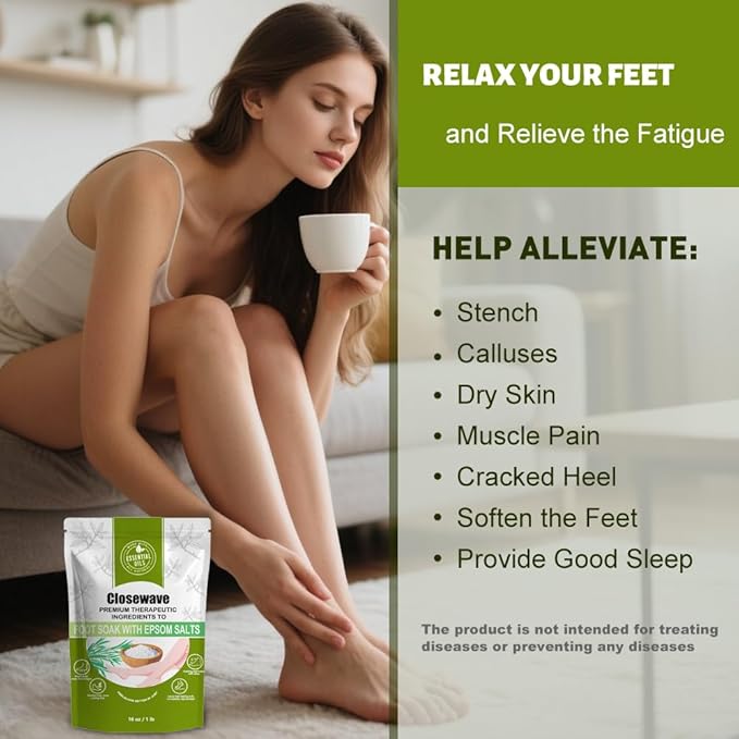 EXTRA STRENGTH Epsom Salt Tea Tree Oil Foot Soak - Foot Spa Pedicure Care for Toenail Athletes Foot, Soothes Sore, Stubborn Scent, Discolored and Ingrown Toenail - Birthday Gift for Mom Dad -16 oz