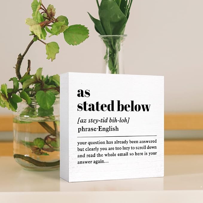 SJNH Funny Office Wooden Block Sign, Modern White Rectangular Inspirational Decorative Sign, 5"X5"X1", Office, Party, Classroom, Home Decor