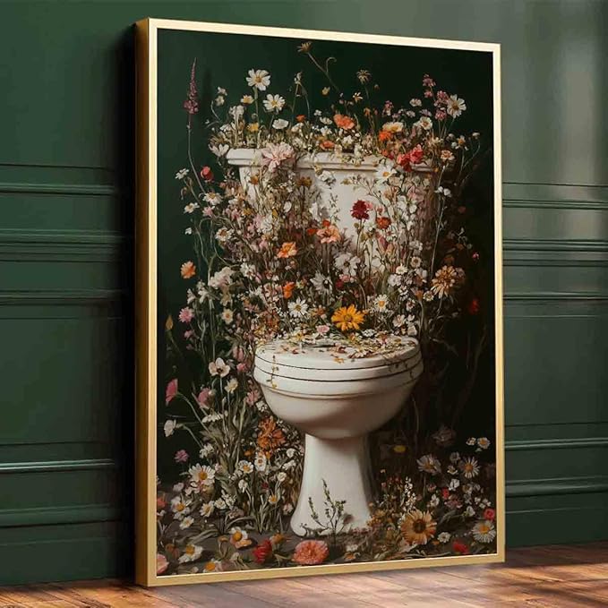 Toilet Flower Wall Art Botanical Moody Print Moody Wildflower Wall Art Bathroom Flowers Pictures Dark Green Flower Pictures Dark Green Aesthetic Posters Botanical Print Bathroom Decor 16x24in No Frame