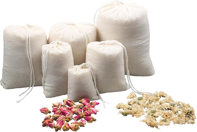 20Pcs Reusable Tea Filter Bags,Soup Bags,Bone Broth Brew Bags,Spice Bags,Muslin Strainer Bags,Natural Unbleached Cotton Cheesecloth Bags for Cold Brew Coffee(3x4inch)