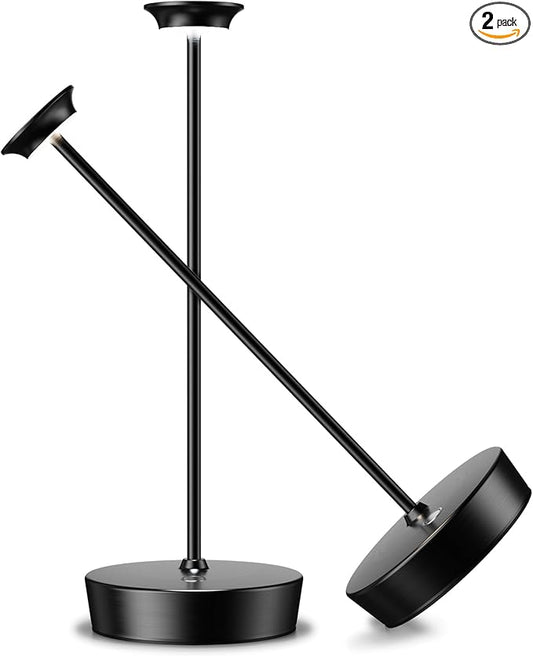 YHT Cordless LED Table Lamp Set of 2, Outdoor Portable LED Table Lamp, Dimming 6000mAh Battery Waterproof Table Light for Restaurant, Patio, Dinner, Bedroom (2Pack Black)