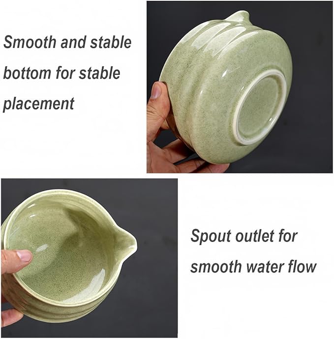 8 Pcs Matcha Whisk Set, Ceramic Matcha Whisk Holder, Ceramic Bowl with Spout, Matcha Ceremony Accessory, Home Kitchen Decor Tea Gifts for Birthdays, Halloween and Christmas (Greenish Color)
