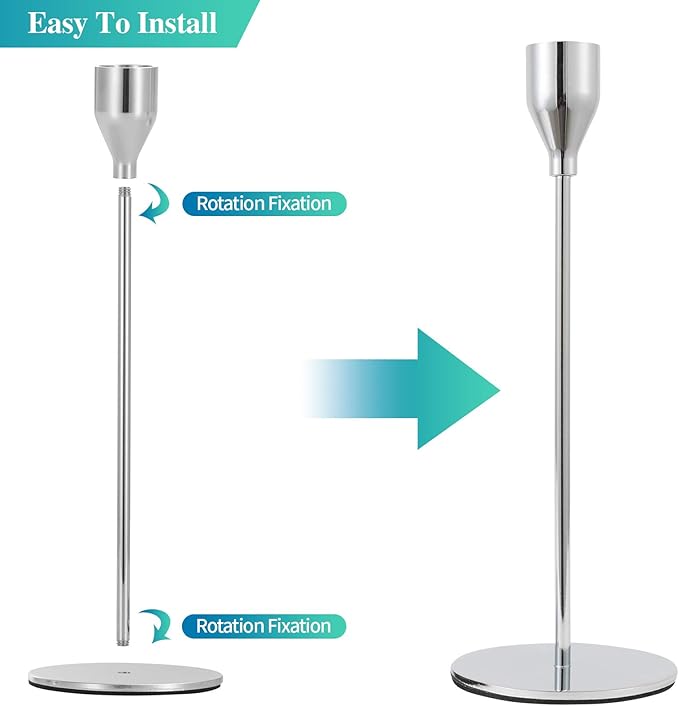 Set of 6 Silver Candlestick Holders Silver Candle Holder Taper Candle Holders Candle Holders Decorative Candlestick Holder for Home Decor, Wedding, Dinning, Party, Anniversary (Silver)