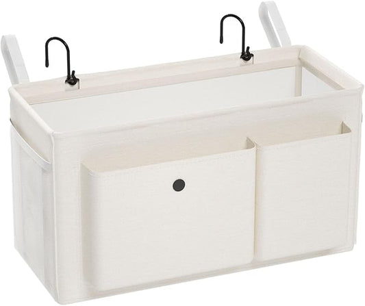 Bedside Caddy Bedside Organizer with Fixed Straps & Water Bottle Holder, Bunk Bed Caddy ideal for Home, Dorm, Hospital, Crib, Versatile Bedside Storage Solution (White)