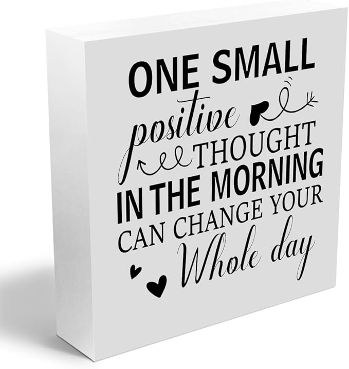 Motivational Gifts Wooden Box Sign, Positive Quotes Desk Decorations for Women Office Decor Rustic Farmhouse Home Classroom Table Women Desk Book Shelf Office Decor Wood Block Plaque