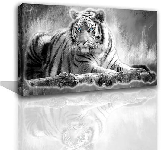 Yxbhhym Large Canvas Wall Art Black and White Tiger Wall Picture Animals Painting Prints Poster Tiger Artwork for wall Home Decorations Office Wall Art Living Room-Framed Wall Art -24x48inches