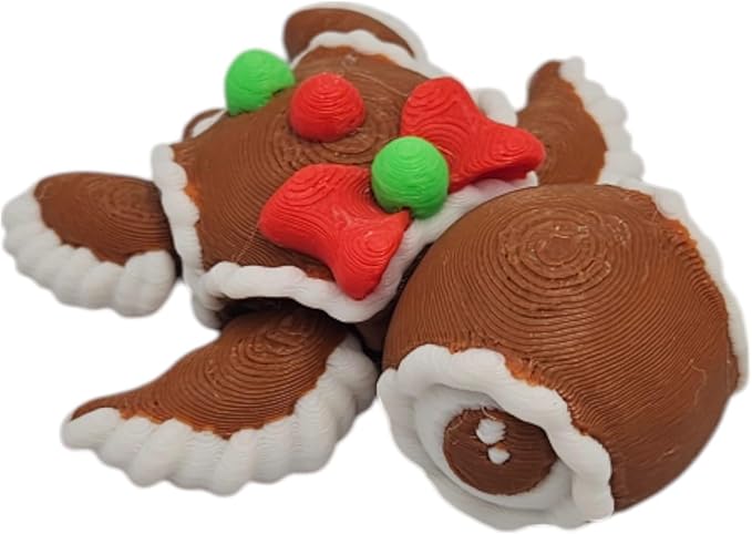 Articulating Turtle Fidget Animal Figurines – Unique 3D Printed Collectibles, Poseable Desk Animals For Adults, Stress Relief and Display Gift (GINGERBREAD TURTLE)
