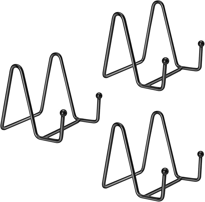 Kruodop 3 Pack Plate Stands for Display, 4 Inch Plate Holder Display Stand, Metal Frame Holder Stands for Book, Pictures, Photo Easel, Tabletop Art