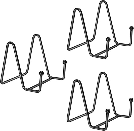 Kruodop 3 Pack Plate Stands for Display, 4 Inch Plate Holder Display Stand, Metal Frame Holder Stands for Book, Pictures, Photo Easel, Tabletop Art