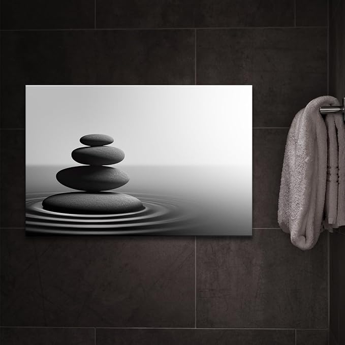 GLOKAKA Zen Stone Wall Art Black and White Yoga Spa Relaxing Meditation Canvas Print Artwork Stones in Water Picture for Bathroom Living Room Bedroom Wall Decorations