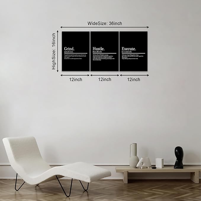 KAWAHONE Framed Motivational Entrepreneur Poster, Grind Hustle Execution Inspirational Wall Art Featuring Success and Positive Quotes of Bedroom Decor and Motivational Poster for Home Living Room