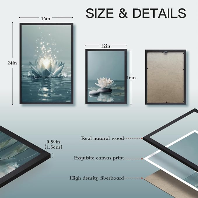GELDSTEI Calm Zen Botanical Canvas Wall Art, White Lotus Blooming on Stones in Water Aesthetic Pictures, Yoga Spa Meditation Room Decor, Modern Spiritual Poster Prints for Zen Wood Framed 12"x16"x3