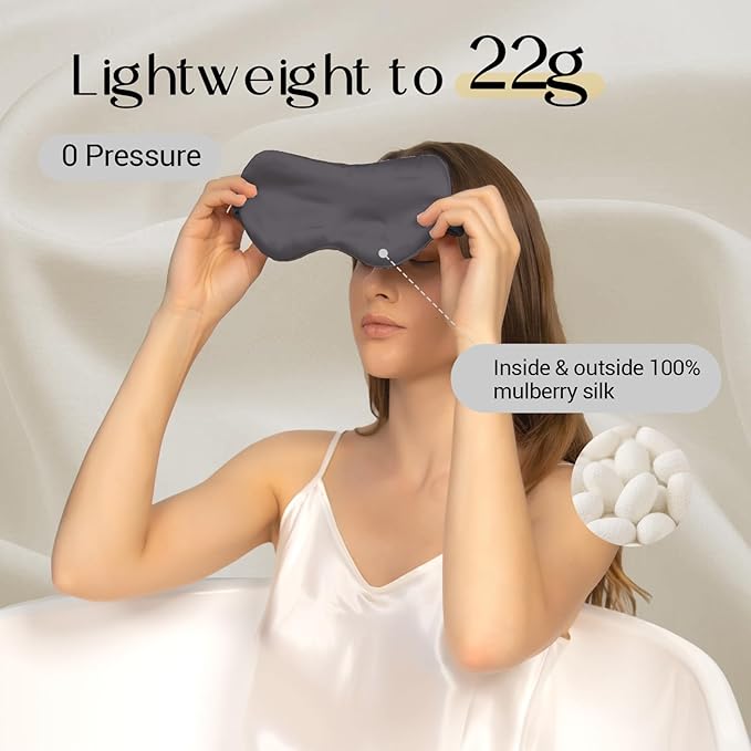 ZIMASILK Adjustable 100% 22 Momme Mulberry Silk Sleep Mask for Sleeping, Filled with Premium Mulberry Silk, Softest & Breathable Eye Sleeping Mask (Blackish Grey)