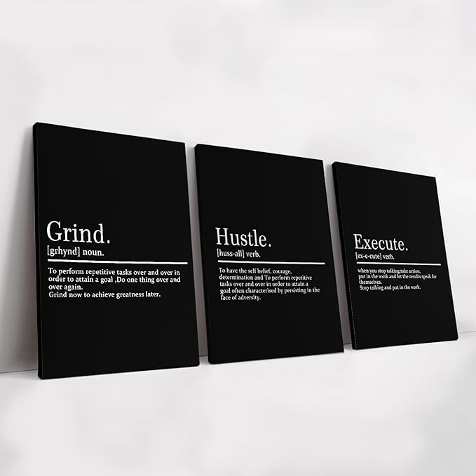 KAWAHONE Framed Motivational Entrepreneur Poster, Grind Hustle Execution Inspirational Wall Art Featuring Success and Positive Quotes of Bedroom Decor and Motivational Poster for for Home Living Room