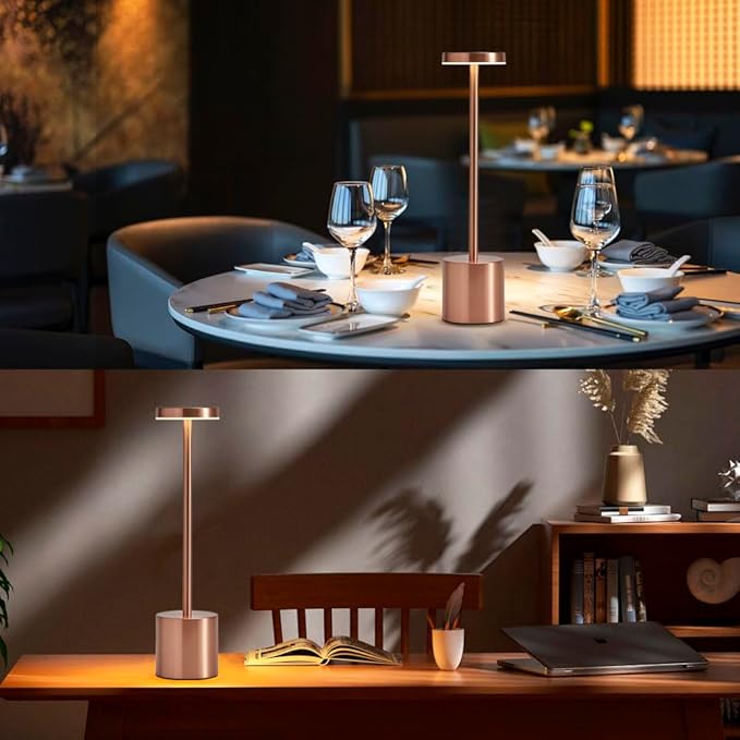 2 Pack Rechargeable Cordless Table Lamps, Portable 5000mAh Battery Table Light, 3 Color Stepless Dimming LED Table Light with Memory Function, Touch Lamp For Outdoor/Patio/Restaurant(Rose Gold)