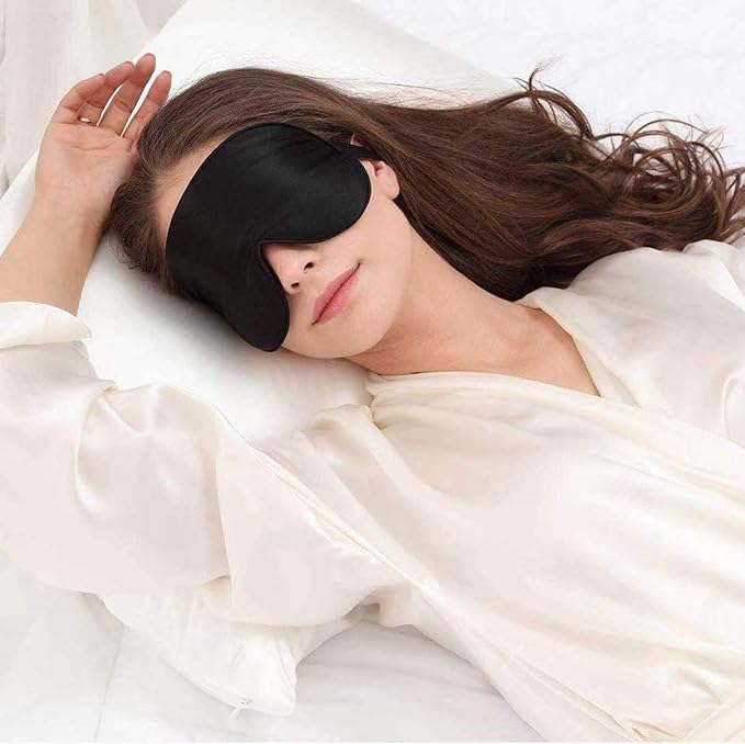 Alaska Bear Organic Silk Sleep Mask Cool Super Smooth Eye Cover Genuine Mulberry Silk Face Skin Care, Soft Filling, Lightweight for Home or Travel Use (Original Black, Flat)