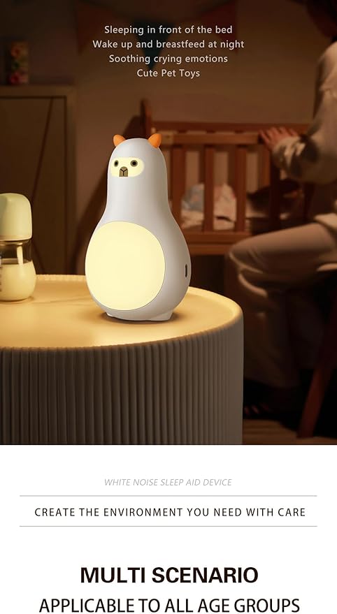 24 Soothing White Noise Machine with Warm Night Light, Portable Rechargeable 12H Sleep Sound Machine for Baby & Adults, Timer, Desktop Relaxation Lamp for Nursery, Office, Bedroom