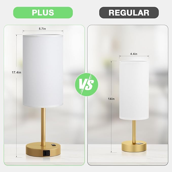 Touch Bedside Table Lamp with USB - 3 Way Dimmable Gold Lamp for Bedroom Nightstand, Desk Lamp with Charging Station for Dorm, Office, Kids Room, Living Room