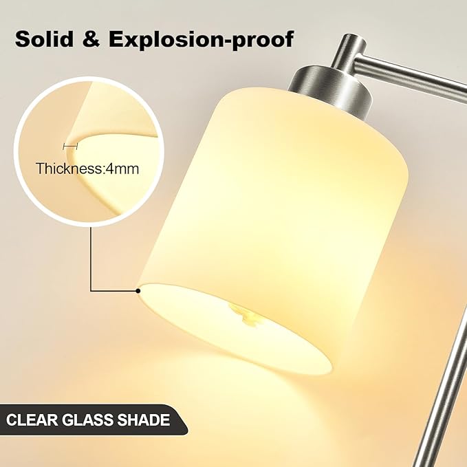 Set of 2 Industrial Touch Control Table Lamps with 2 USB Ports and AC Outlet - 3-Way Dimmable Nickel Bedside Lamp Nightstand Desk Lamps for Bedroom Living Room, Opal Glass Shade & 2 LED Bulbs Included