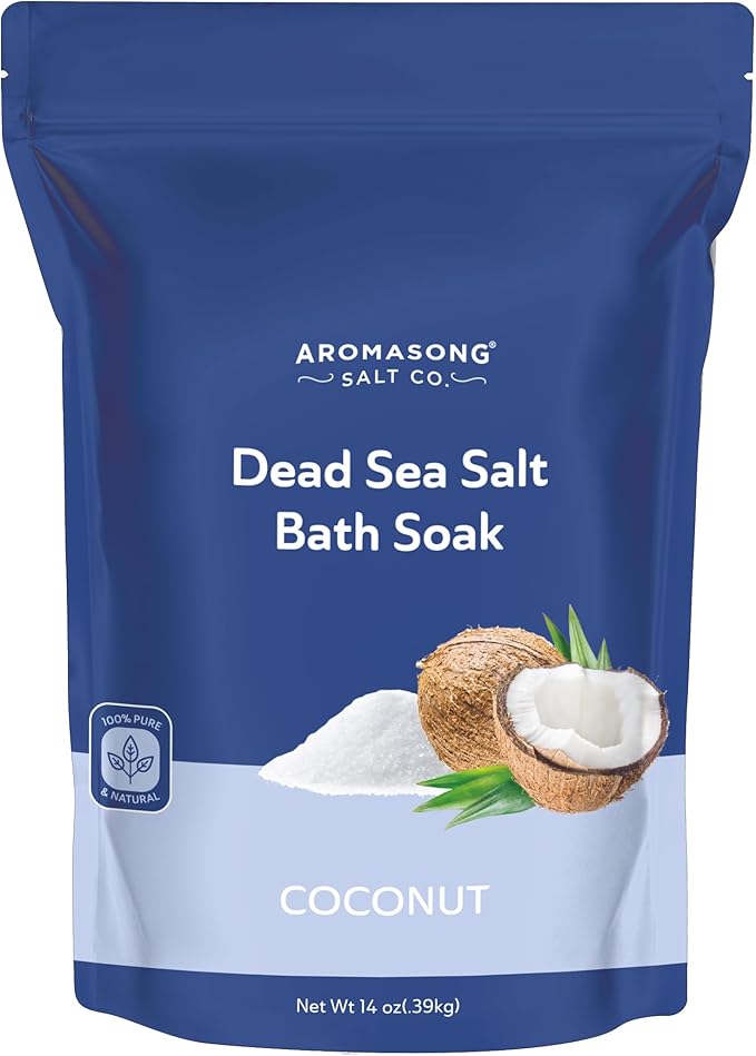 Aromasong Dead Sea Salt - Fine Grain Spa Bath Salt Coconut Scent 14 Oz – 100% Pure & Natural - Soak for Women & Men