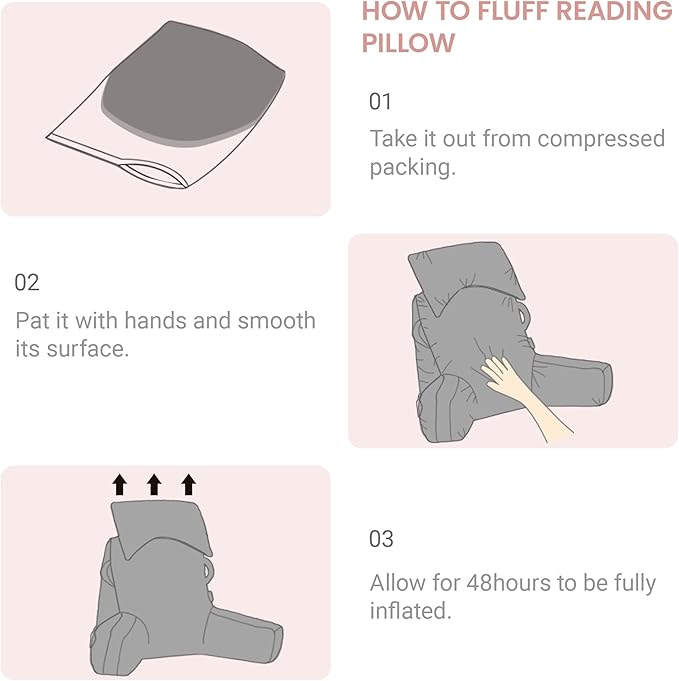 Portable Reading Pillows with Headrest for Bed Sitting Up(Pink Oeko-Tex), Velvet Back Pillow with Arms & Pockets for Adults, Support Memory Foam Bed Pillow for Dorm/Reading/Watching/Gaming