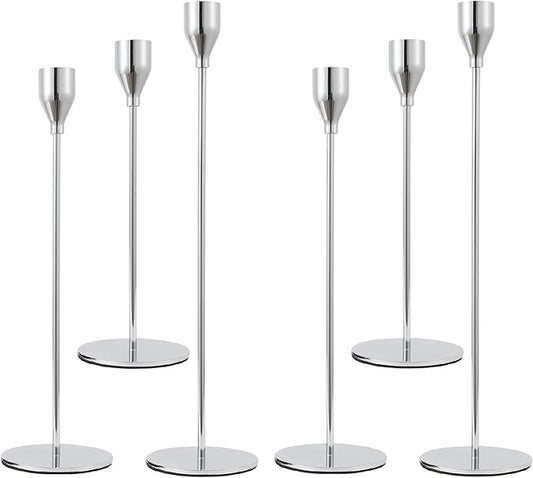 Set of 6 Silver Candlestick Holders Silver Candle Holder Taper Candle Holders Candle Holders Decorative Candlestick Holder for Home Decor, Wedding, Dinning, Party, Anniversary (Silver)