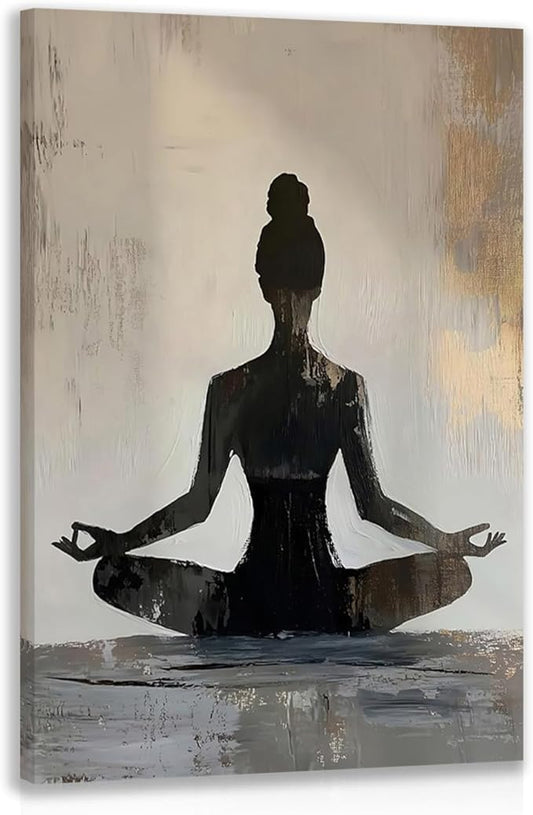 GELDSTEI Framed Zen Wall Art, Modern Yoga Girl Canvas Painting, Tranquil Meditation Wall Decor, Spiritual Aesthetic Picture, Calming Mindfulness Poster Prints for Living Room Spa Yoga Studio 12"x16"