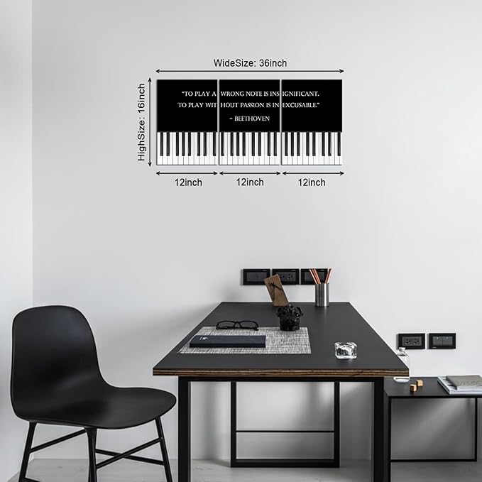 KAWAHONE Motivational Quote Wall Art Playing w/o Passion is INEXCUSABLE Encouraging Inspirational Wall Print Positive Quotes Wall Art With Beethoven Quotes Is for Office Bedroom Living Room Classroom
