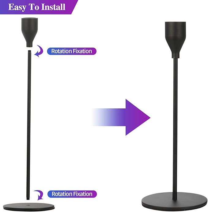 Set of 6 Black Taper Candle Holders Decorative Candlestick Holder for Home Decor, Wedding, Dinning, Party, Anniversary (Black)