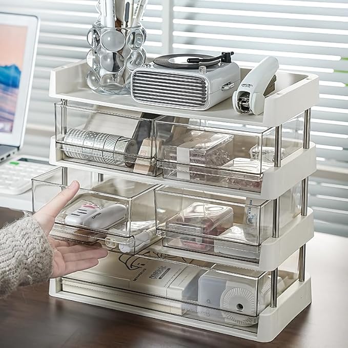 4-Tier Tea Storage Organizer, Clear Acrylic Drawers, Kitchen Counter Display Box, 12.7 x 22 x 32.3 inches (4-layer)