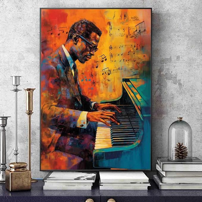 Graffiti Black Man Wall Art African American Picture Black Music Wall Art Graffiti Poster Playing Art Music Themed Paintings Musical Instruments Prints Living Room Decor 16x24inch No Frame