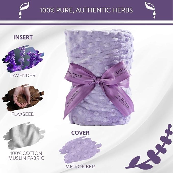 Sonoma Lavender Spa Heat Wrap for Neck, Shoulders and Lower Back, Microwaveable Lavender Aromatherapy Heating Pad, Removable and Washable Covers, Stress and Pain Relief (9" x 26", Lilac Dot)