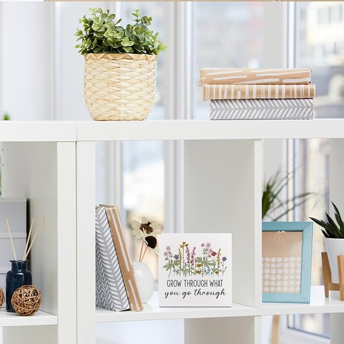 Motivational Gifts Wooden Box Sign, Inspirational Gifts for Women Positive Quotes Decor for Besties Teachers, Rustic Farmhouse Home Classroom Desk Table Therapy Office Decor Wood Block Plaque