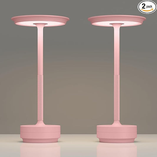 2 Pack Rechargeable Cordless Table Lamps, Portable 5000mAh Outdoor Table Light, 3 Color Stepless Dimming LED Table Lamp with Memory Function, for Home/Dinner/Patio/Restaurant.(Pink)
