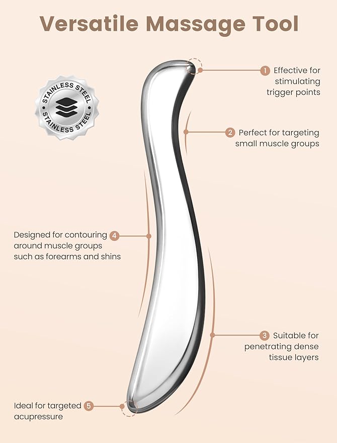 lifechill Stainless Steel Gua Sha Body Tool, Metal Muscle Scraper Tool for Physical Therapy, Fascia Massage Tools for Pain Relief Deep Tissue, IASTM for Self Care Routine
