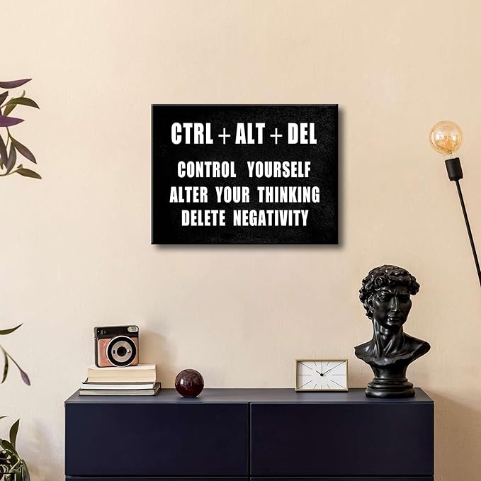 Pyradecor Motivational CTRL+ALT+DEL Classroom Positive Quotes Inspirational Poster Canvas Prints Wall Art for Office Living Room Home Decorations