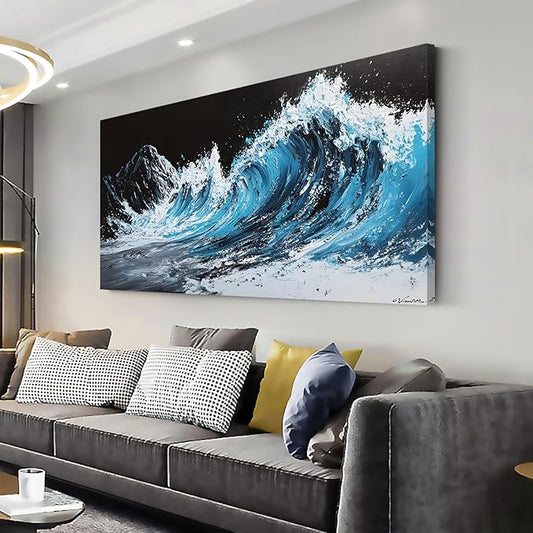 ZESTRILIA Waves Wall Art Blue Sea Oil Painting Reproduction Print Modern Wave Abstract Canvas Paintings Waterproof Artwork Picture for Living Room Bedroom Home Office Kitchen Décor (20x40inch)